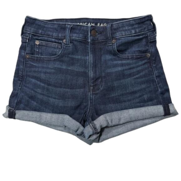 American Eagle Dark Wash Rolled Hem Stretch Super High Rise Shortie Size 4 #1839 - Picture 1 of 5
